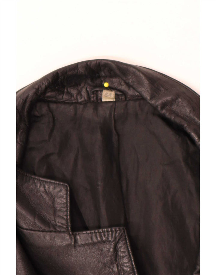 Giacca blazer in pelle vintage da uomo a 3 bottoni IT 54 XL nera