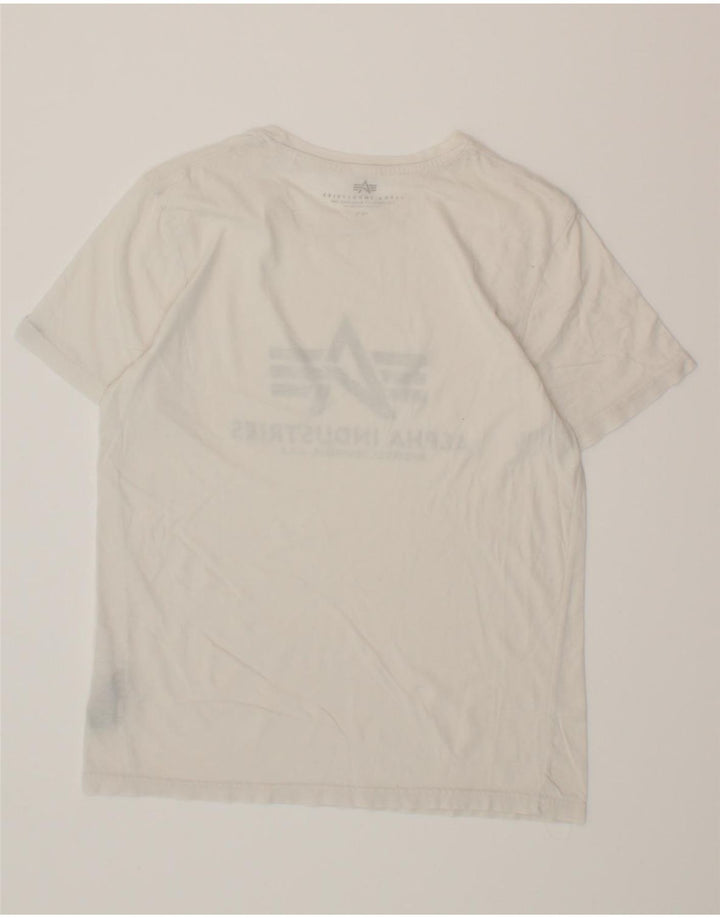 ALPHA INDUSTRIES Mens Graphic T-Shirt Top Medium White Cotton Vintage Alpha Industries and Second-Hand Alpha Industries from Messina Hembry 