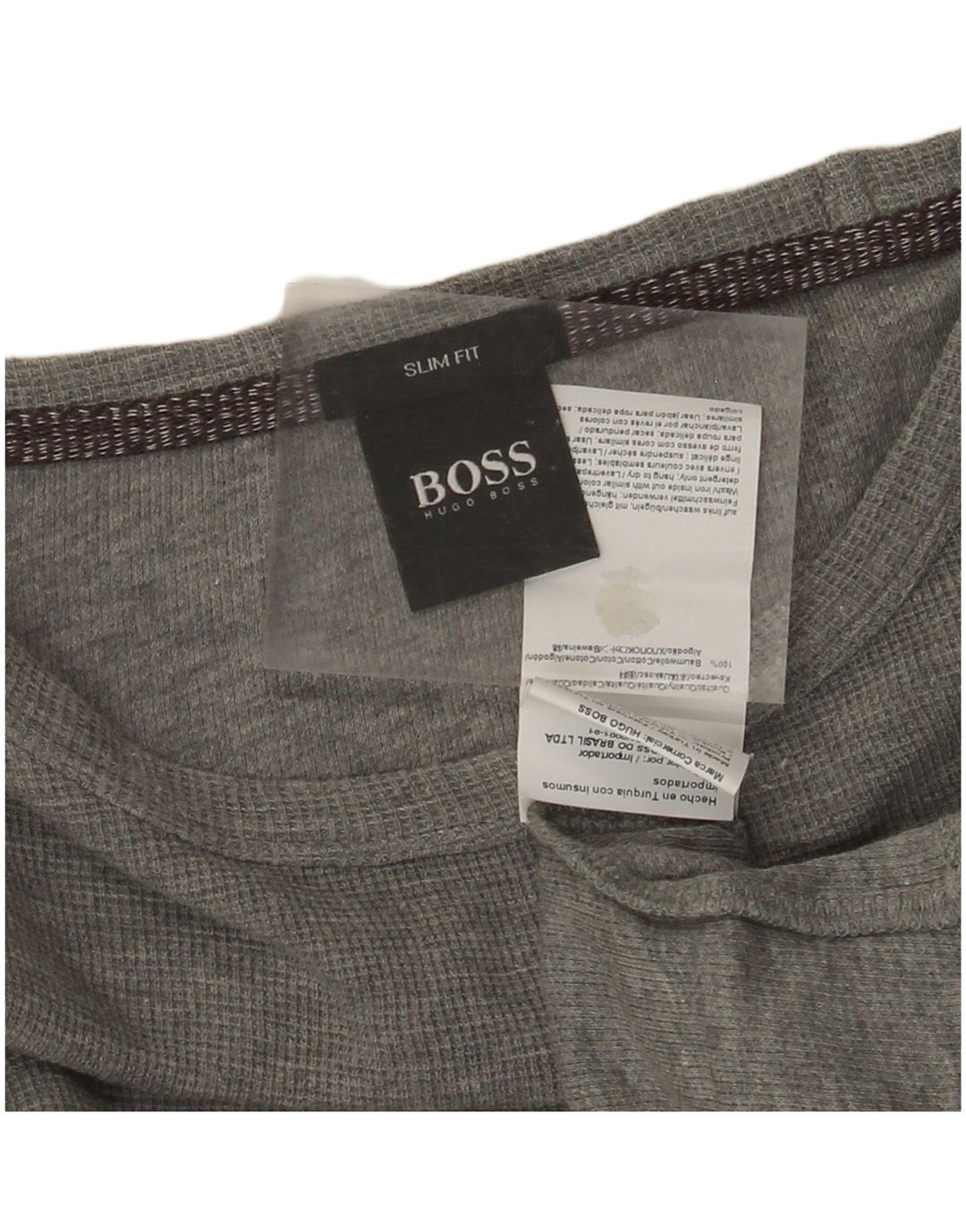Top HUGO BOSS da uomo slim fit a maniche lunghe in cotone grigio grande