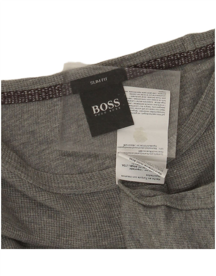 Top HUGO BOSS da uomo slim fit a maniche lunghe in cotone grigio grande