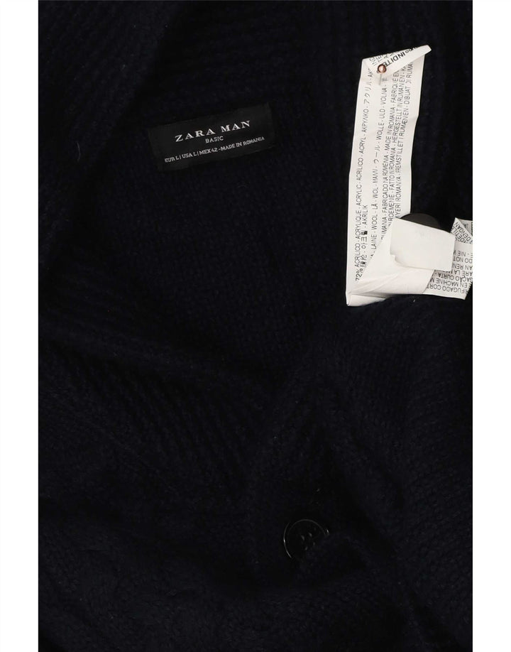 Maglione cardigan da uomo Zara grande in acrilico blu navy