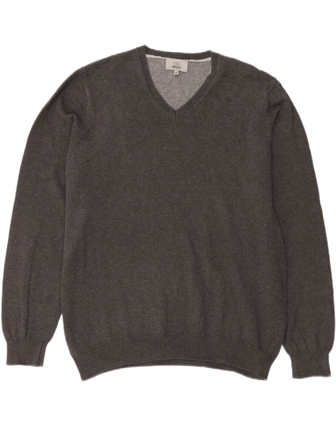 Maglione da uomo Marks & Spencer vestibilità regolare con scollo a V XL in cotone grigio