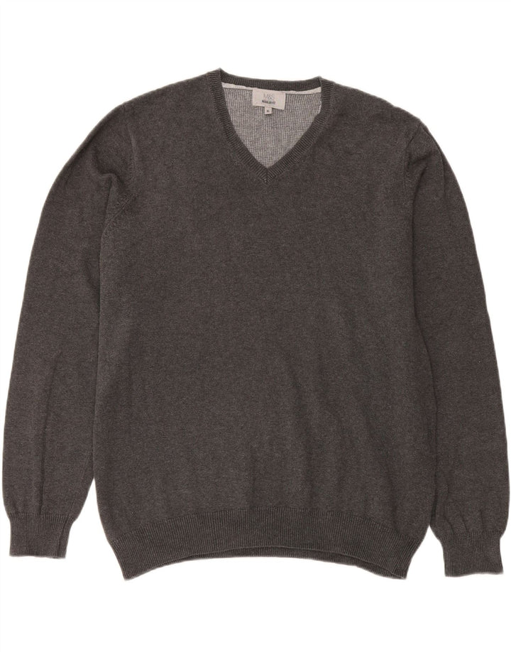 Maglione da uomo Marks & Spencer vestibilità regolare con scollo a V XL in cotone grigio