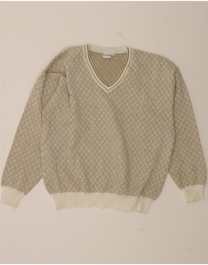VINTAGE Mens V-Neck Jumper Sweater IT 52 Large Beige Argyle/Diamond Vintage Vintage and Second-Hand Vintage from Messina Hembry 