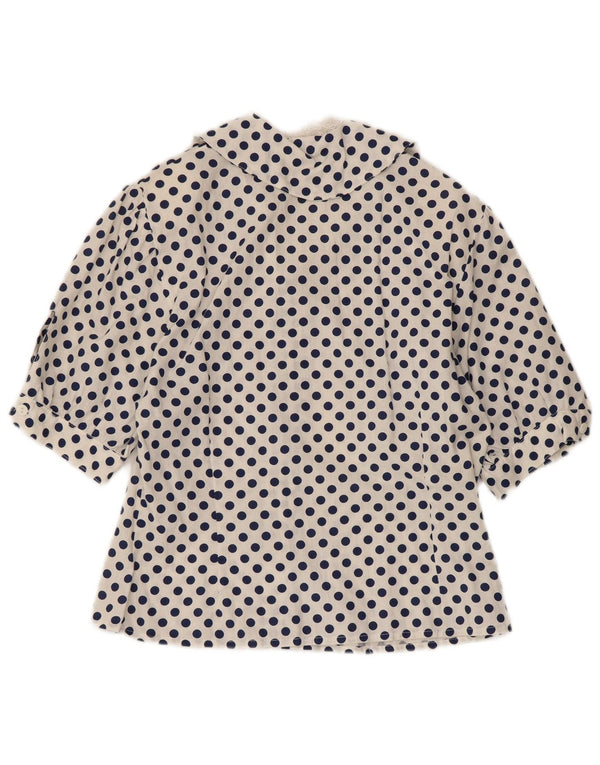 Camicetta da donna a mezza manica VINTAGE UK 12 a pois bianchi medi