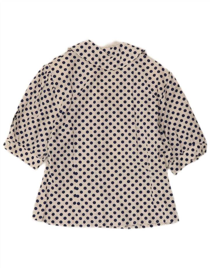 Camicetta da donna a mezza manica VINTAGE UK 12 a pois bianchi medi