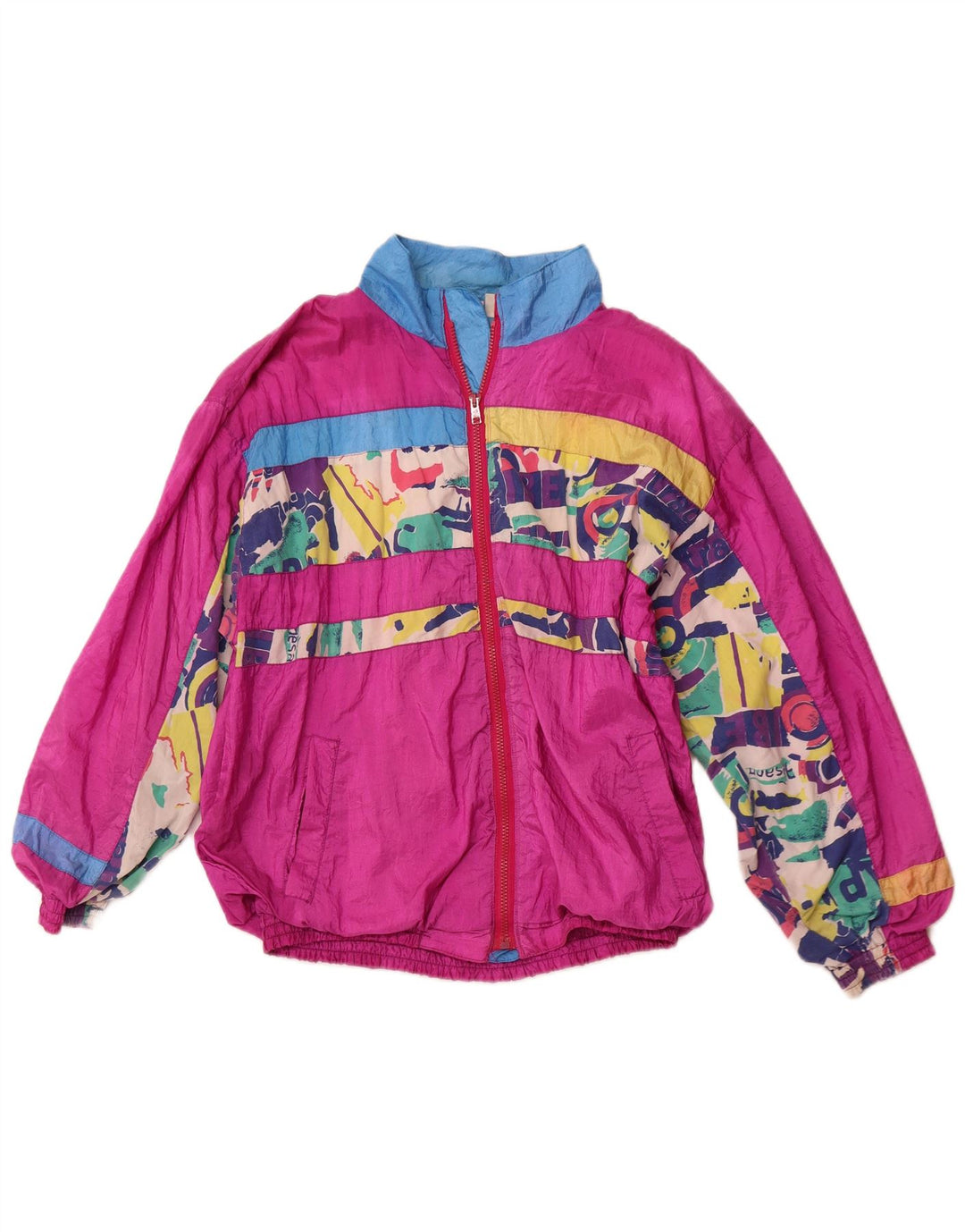 Giacca da ginnastica vintage da donna vestibilità ampia UK 12 rosa medio geometrico