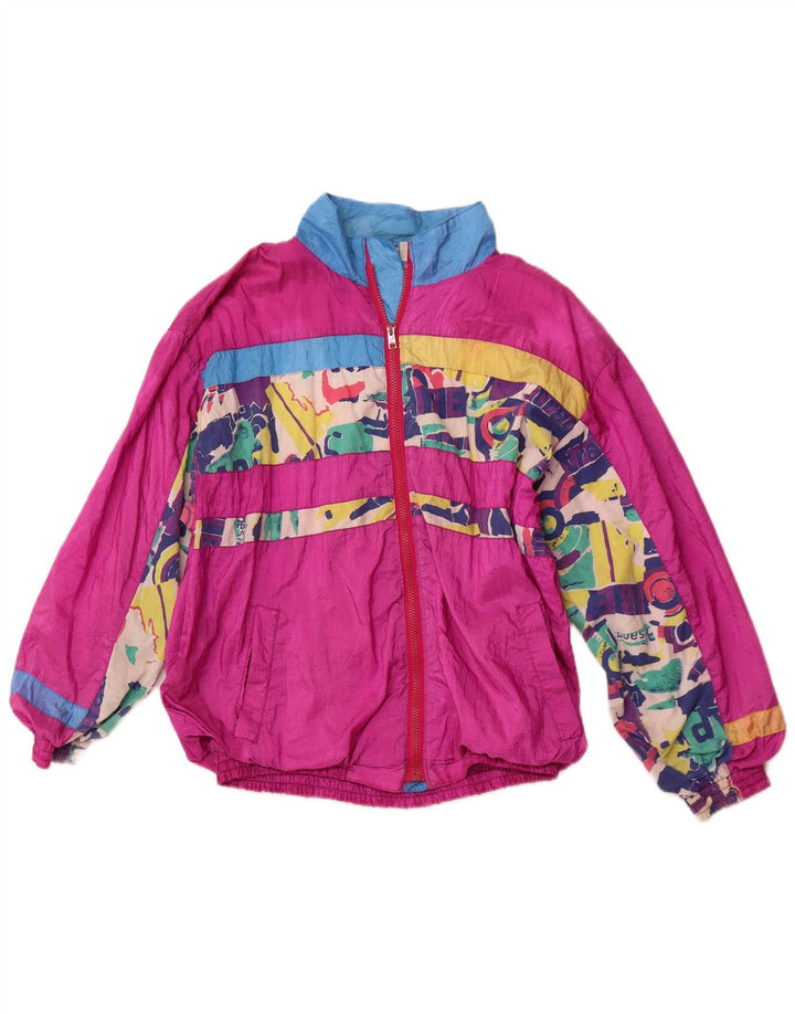 Giacca da ginnastica vintage da donna vestibilità ampia UK 12 rosa medio geometrico