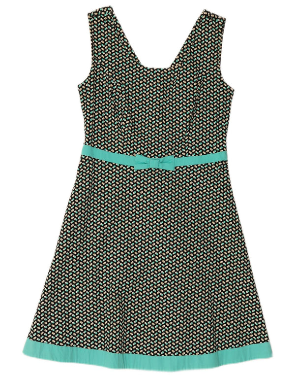 Abito vintage da donna senza maniche a trapezio UK 12 verde medio maculato