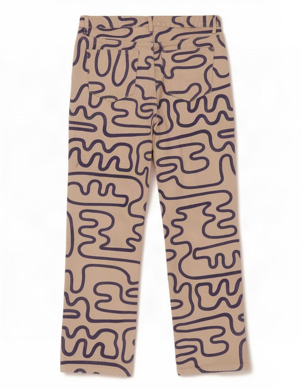 Jeans dritti da donna con motivo astratto Zara EU 44 XL W34 L31 Cotone beige
