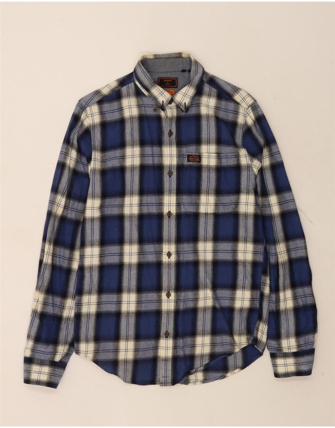 Camicia da uomo in flanella Superdry piccola in cotone scozzese blu navy
