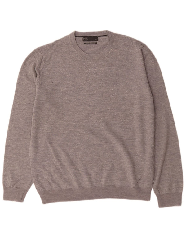 Maglione maglione girocollo da uomo Marks & Spencer grande lana merino grigia