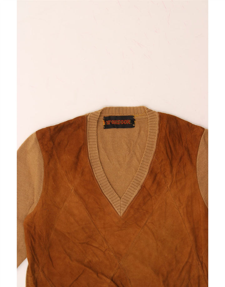 MCGREGOR Womens V-Neck Jumper Sweater UK 14 Medium Brown Wool Vintage McGregor and Second-Hand McGregor from Messina Hembry 
