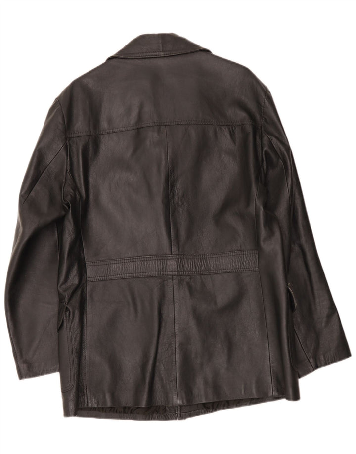 Giacca blazer in pelle vintage da uomo a 3 bottoni UK 38 media nera