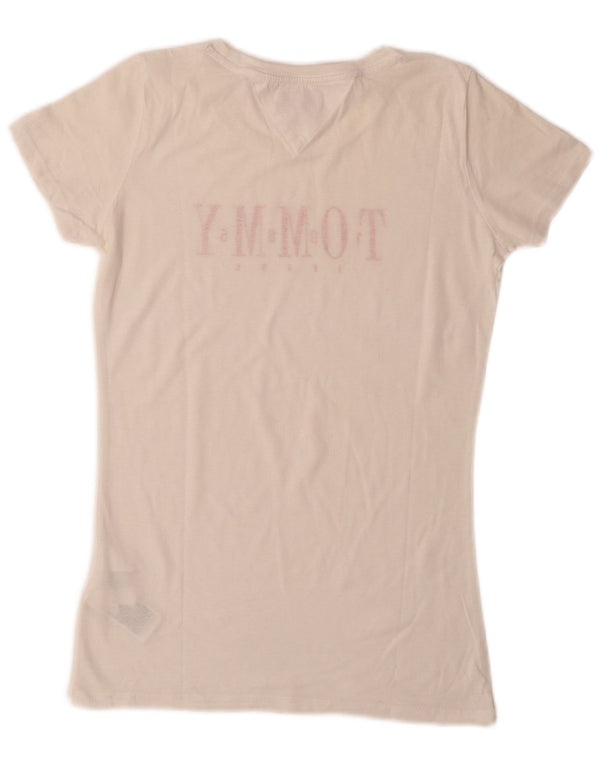 T-shirt grafica da donna Tommy Hilfiger Top UK 12 cotone bianco medio