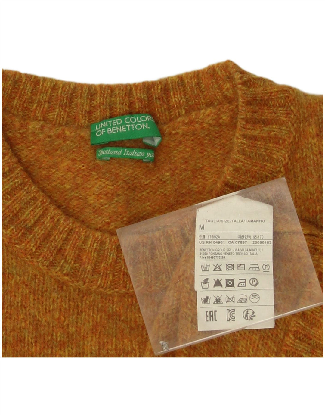 Maglione maglione girocollo da donna Benetton UK 14 Lana screziata arancione medio