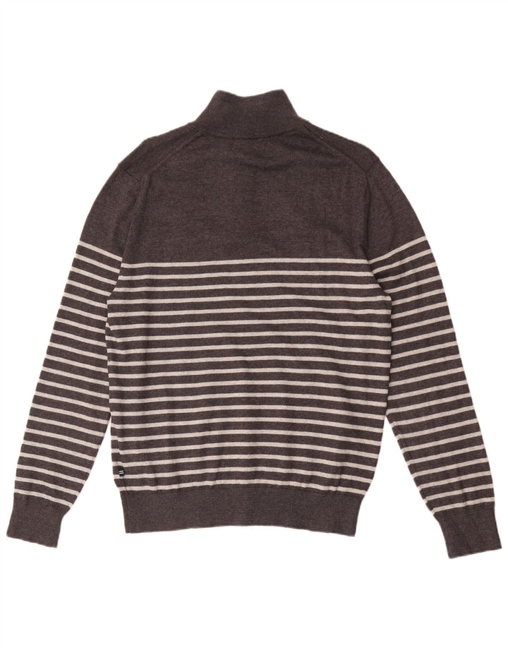Maglione da uomo Nautica con zip e collo piccolo in cotone a righe grigie
