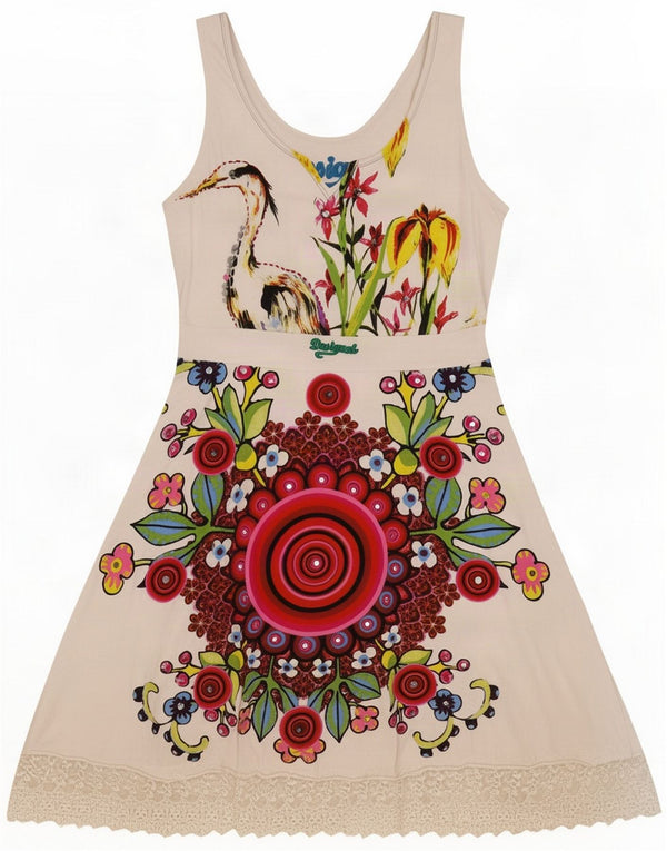 Desigual Abito da donna a trapezio con grafica senza maniche UK 14 Large White Floral