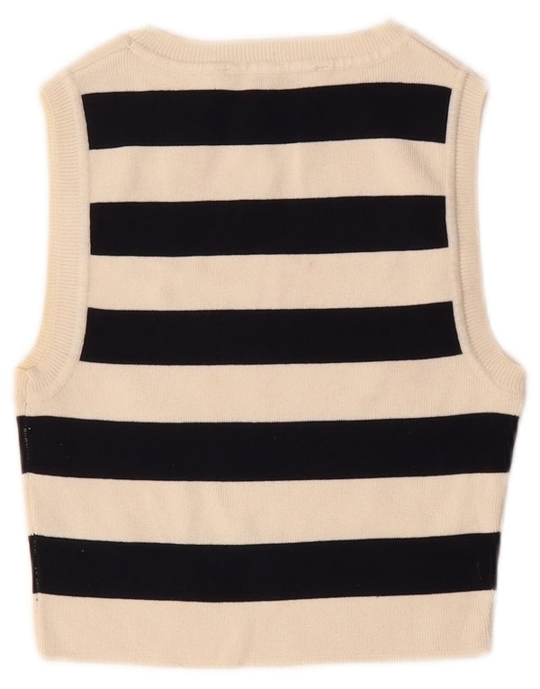 Top corto senza maniche da donna Zara UK 12 Viscosa a righe bianche medie