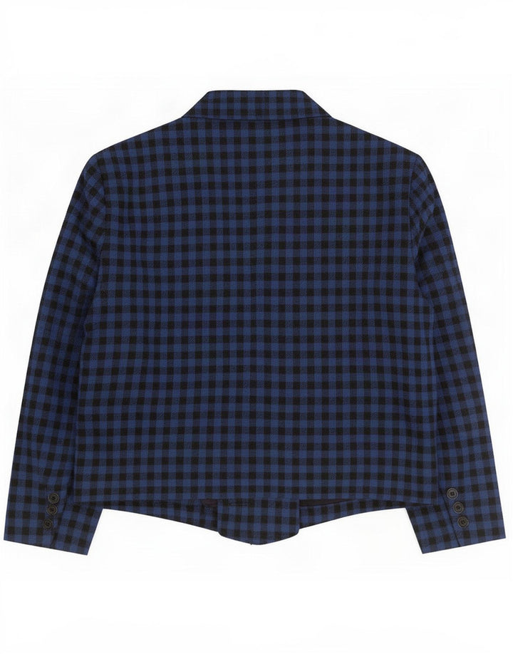 Giacca blazer vintage da donna a 1 bottone UK 14 a quadretti blu medio