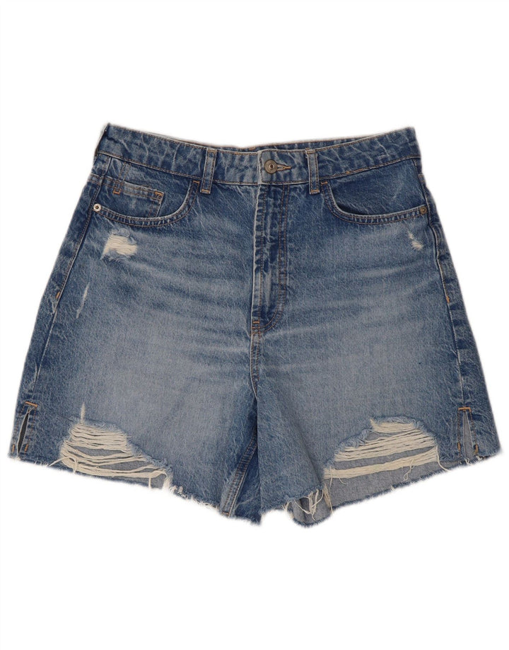 Pantaloncini di jeans invecchiati a vita alta da donna Zara W30 blu medio
