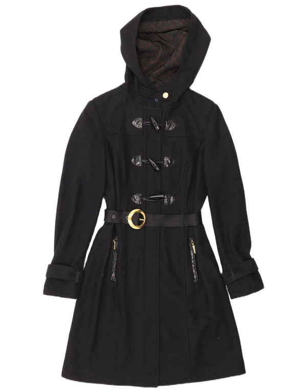 CARACTERE Womens Hooded Duffle Coat UK 10 Small  Navy Blue Wool