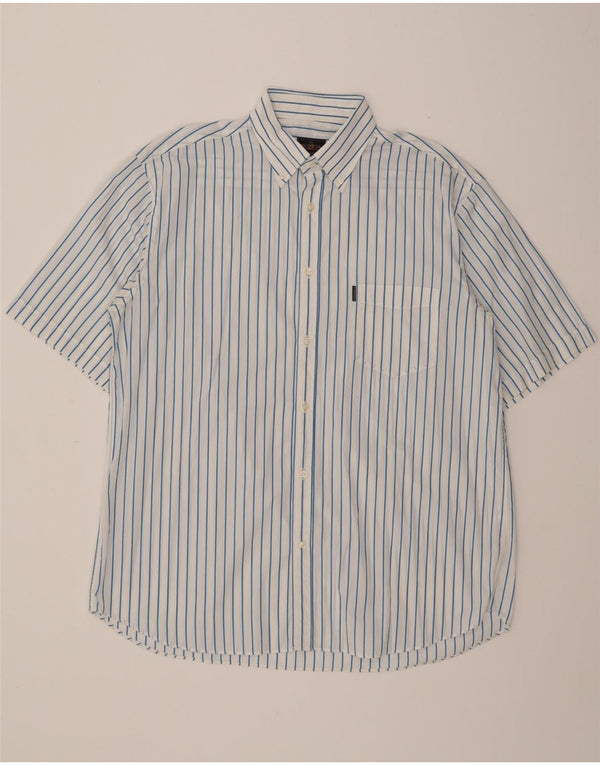 AMERIGO VESPUCCI Mens Short Sleeve Shirt Size 44 XL White Striped Cotton