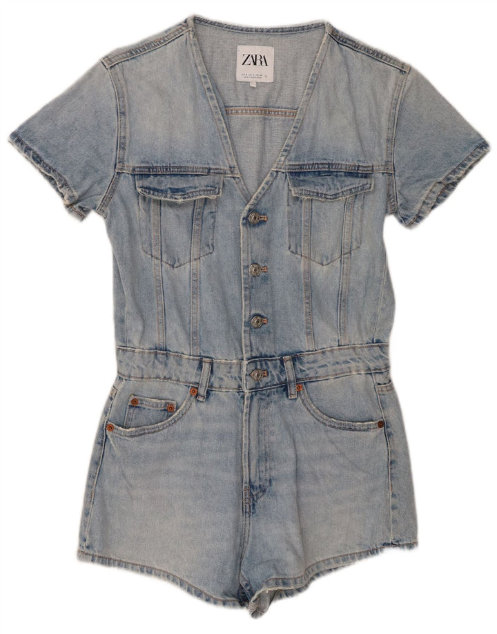 Tutina corta in denim invecchiato Zara da donna UK 10 piccola in cotone blu