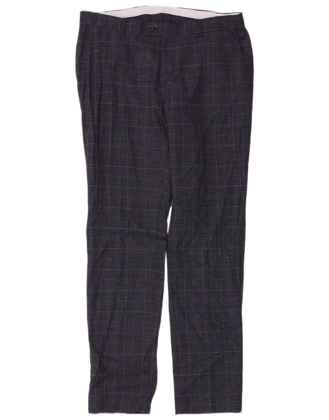 CALVIN KLEIN Pantaloni da abito dritti da uomo W36 L32 Lana a quadri blu navy