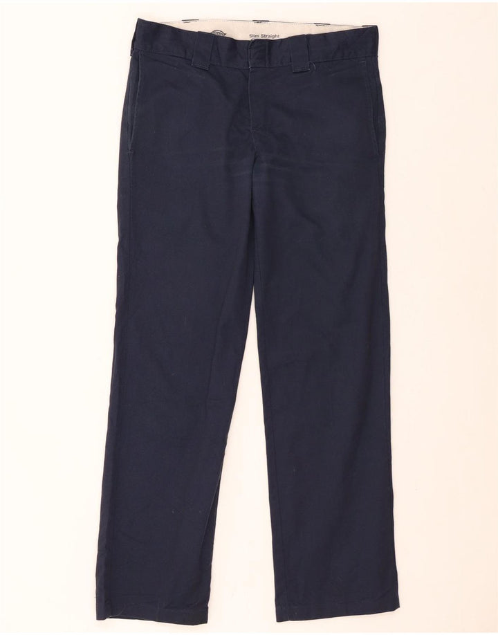 DICKIES Pantaloni chino dritti slim da uomo W31 L32 poliestere blu navy
