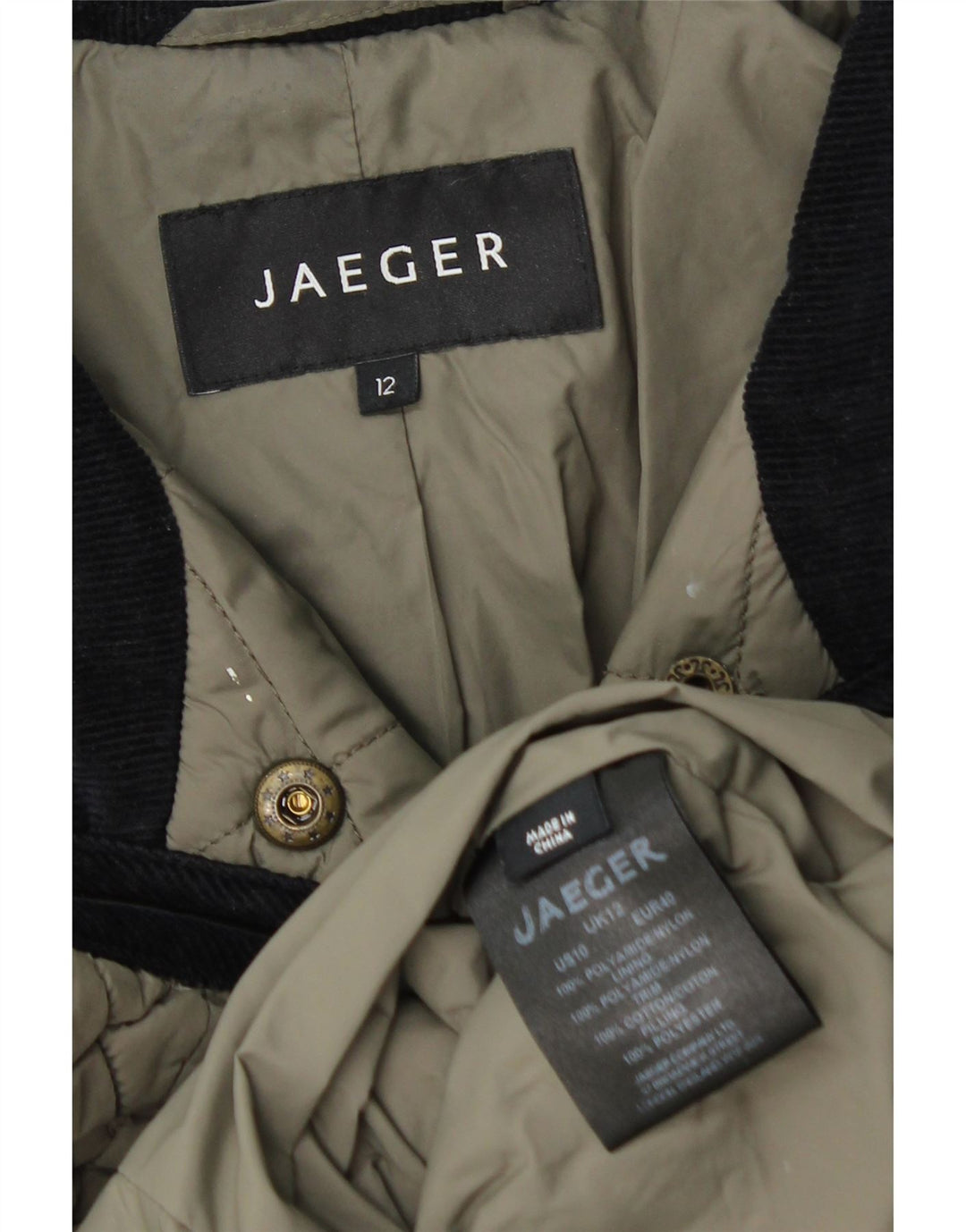 Giacca trapuntata da donna Jaeger UK 12 Medium Khaki Poliammide