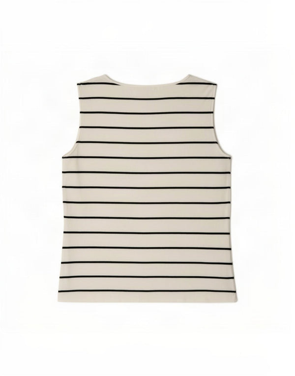 Canotta da donna Belfe UK 12 cotone a righe bianche medie