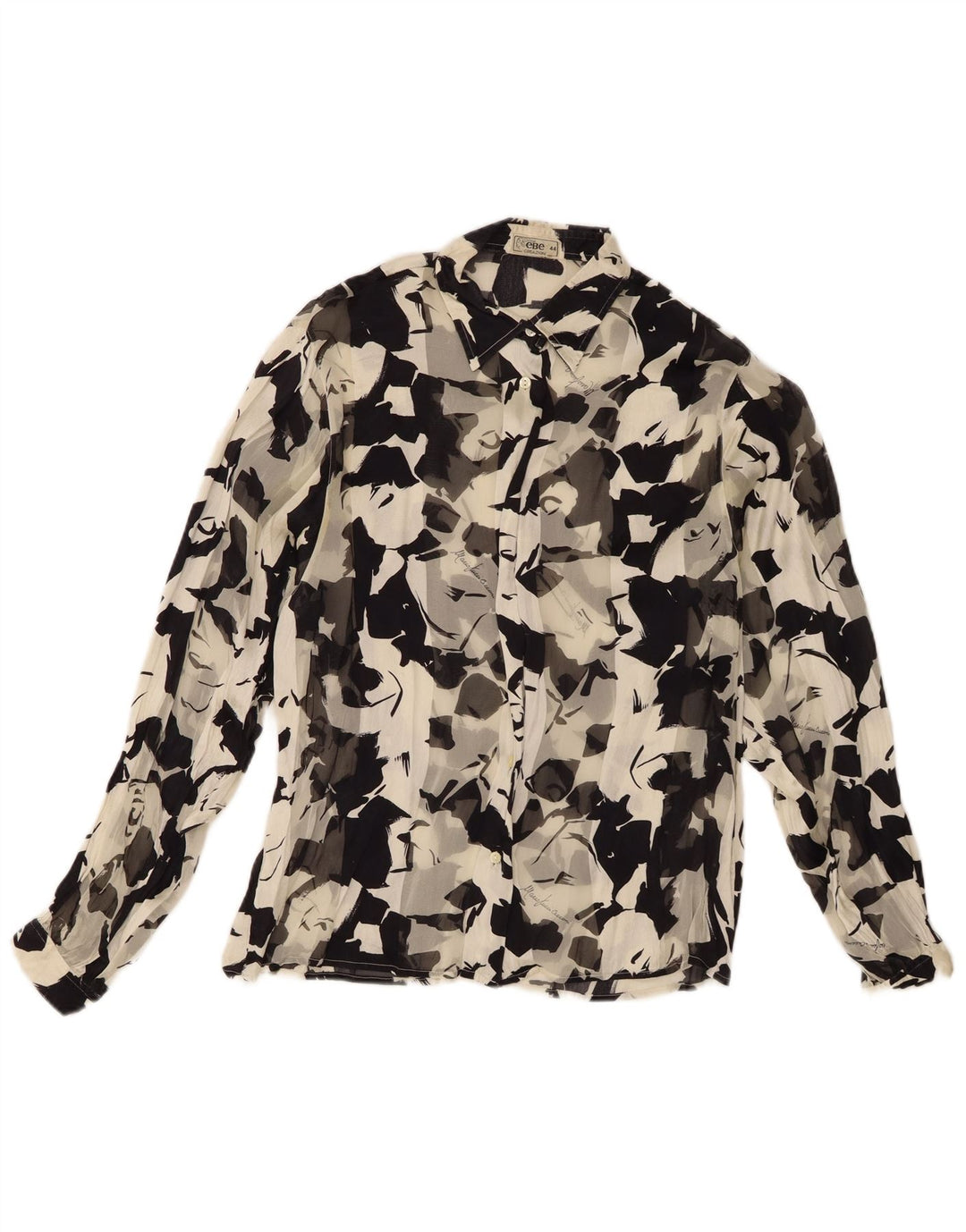 Camicetta da donna vintage con motivo astratto trasparente trasparente IT 44 medio nero