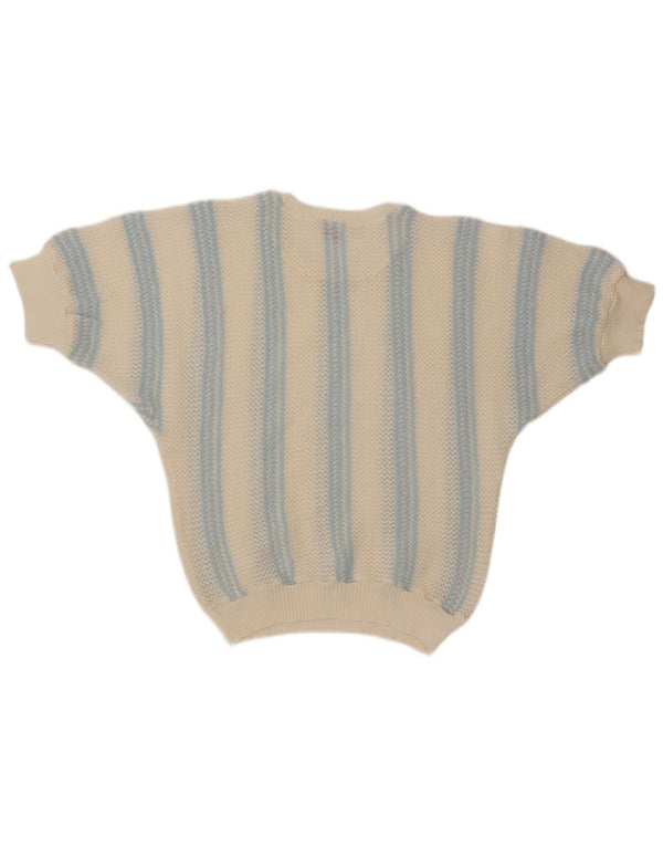 Maglione maglione con scollo a barca da donna VINTAGE UK 12 medio a righe bianco sporco