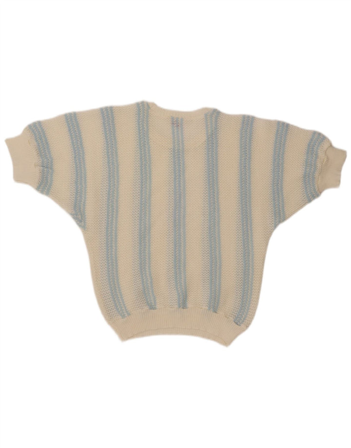 Maglione maglione con scollo a barca da donna VINTAGE UK 12 medio a righe bianco sporco