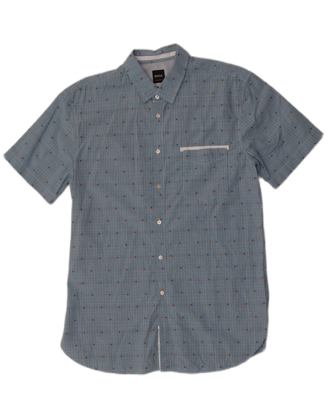 Camicia a maniche corte da uomo Hugo Boss in cotone a quadri blu medio