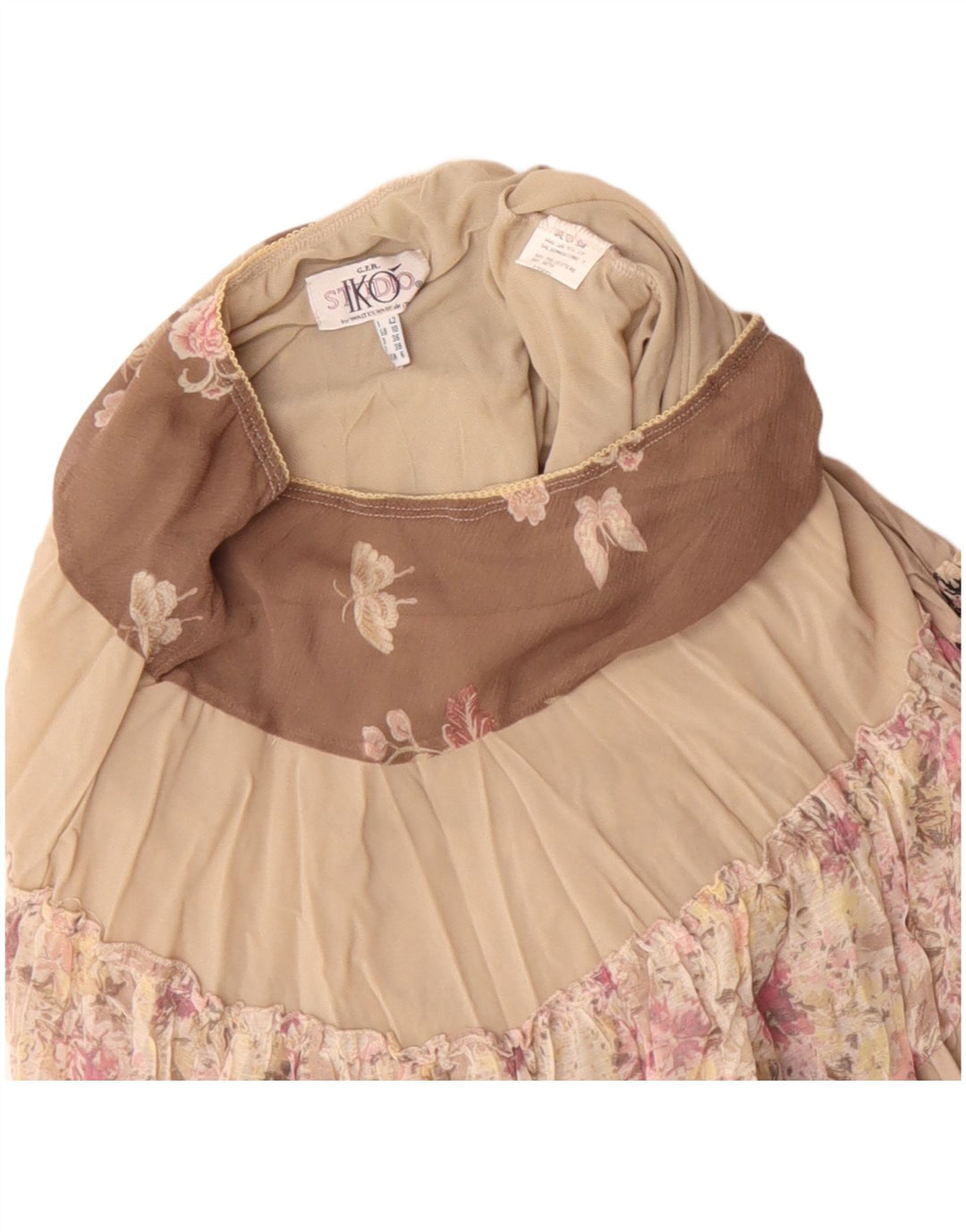 Gonna zingara a vita bassa da donna vintage UK 10 piccola W30 poliestere beige