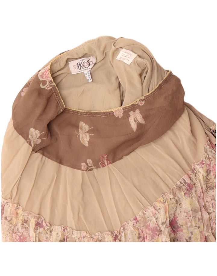 Gonna zingara a vita bassa da donna vintage UK 10 piccola W30 poliestere beige