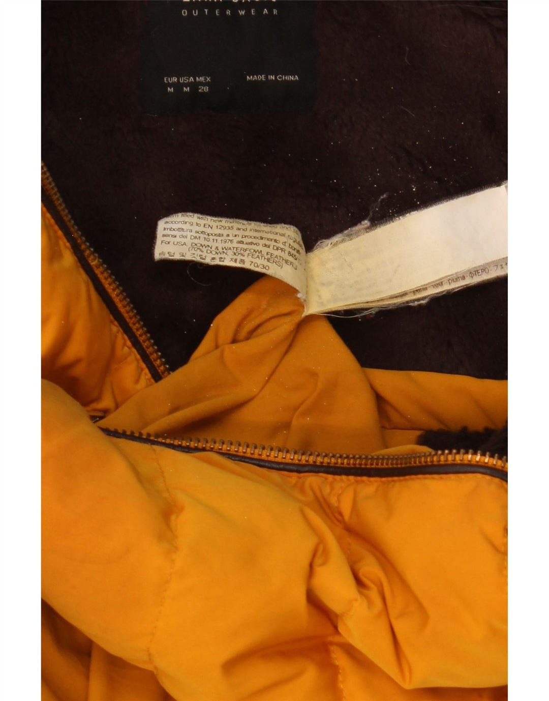 Giacca imbottita con cappuccio da donna Zara UK 12 poliestere giallo medio