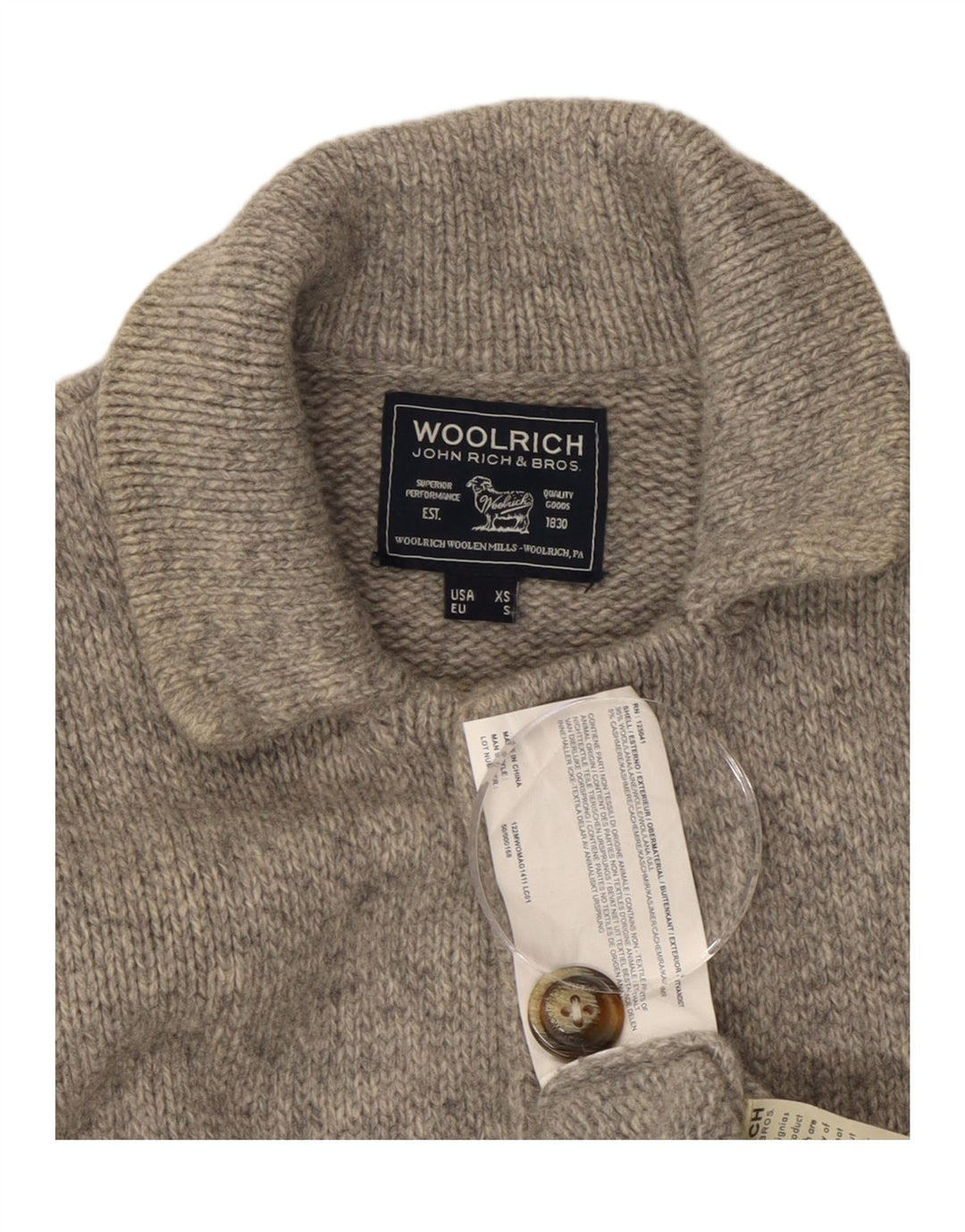 Maglione cardigan da uomo WOOLRICH XS in lana grigia