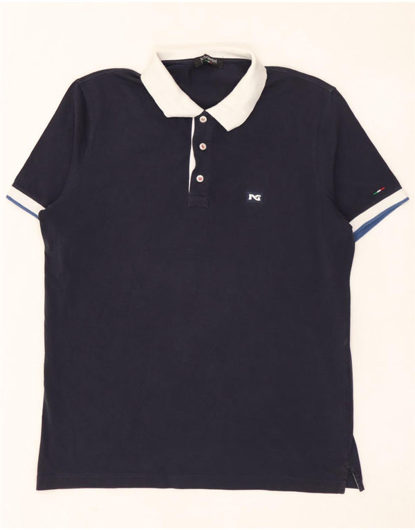 Nero Giardini Mens Polo Shirt IT 52 Large Navy Blue Colourblock Cotton