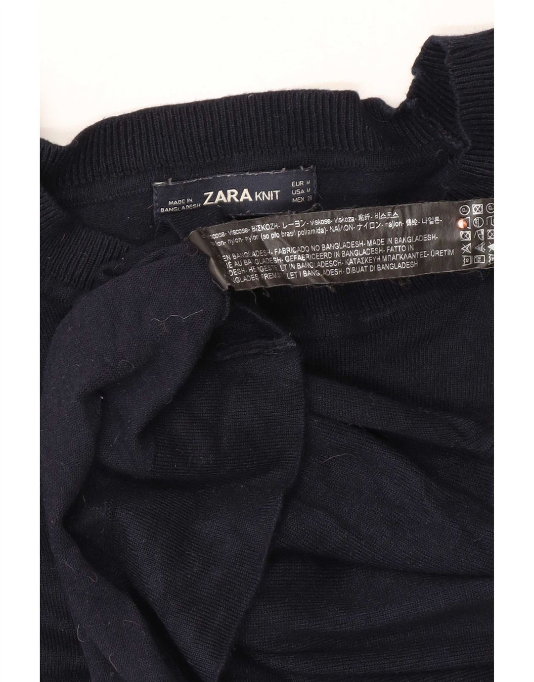 Maglione maglione con scollo a barca da donna Zara UK 14 blu navy medio maculato