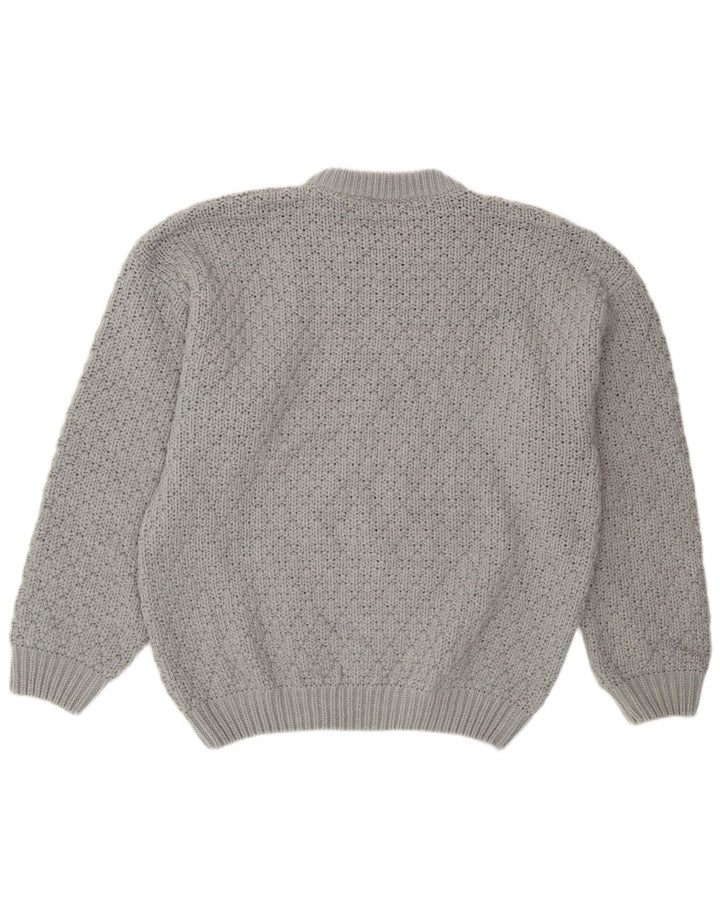 Maglione girocollo da uomo vintage in lana grigia grande