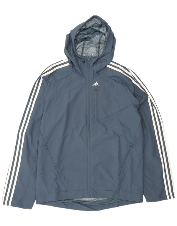 Giacca antipioggia da uomo Adidas con cappuccio UK 36 Small Blu Navy Poliammide