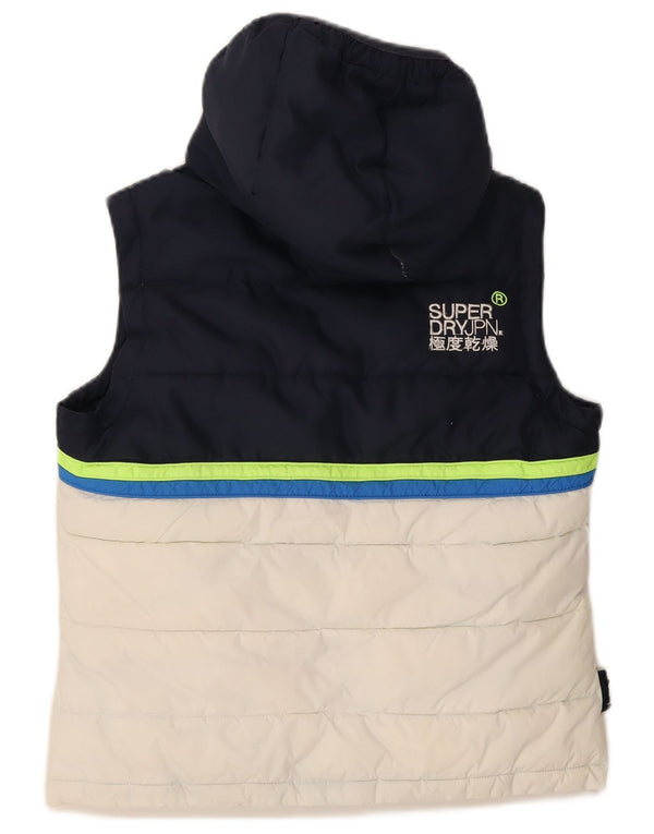 Gilet imbottito con cappuccio da donna Superdry UK 16 Large Blu Navy Colourblock