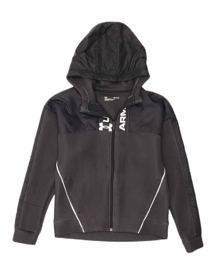 Felpa con cappuccio con zip grafica da uomo Under Armour piccola in poliestere maculato nero