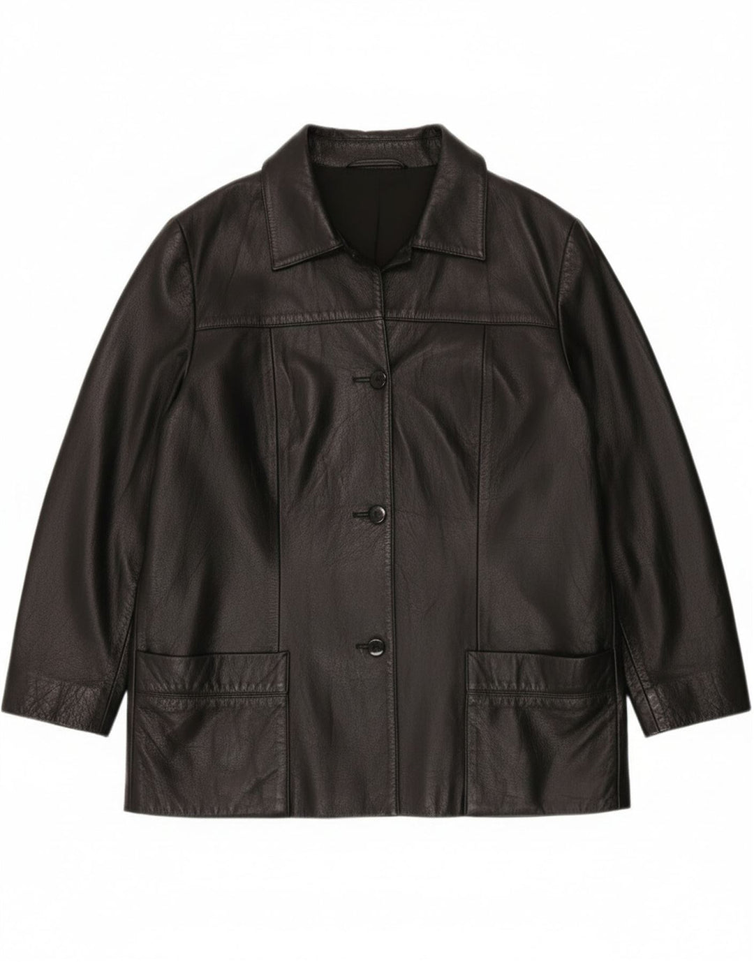 Giacca in pelle vintage da donna EU 42 grande nera