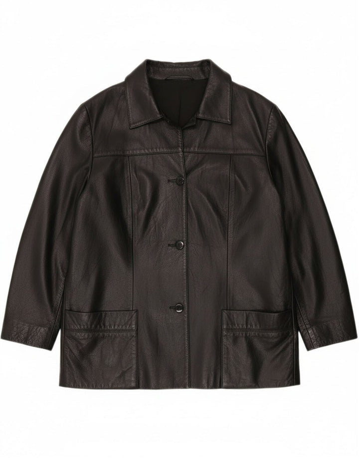 Giacca in pelle vintage da donna EU 42 grande nera