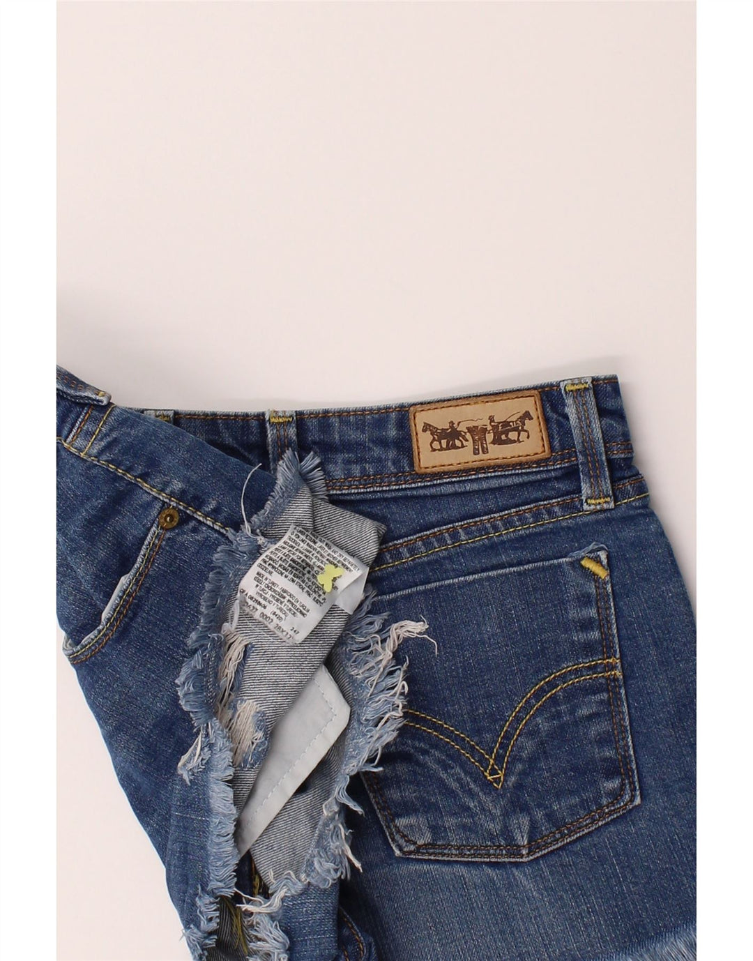 LEVI'S Womens 627 Distressed Denim Shorts W28 Medium Blue Cotton Vintage Levi's and Second-Hand Levi's from Messina Hembry 