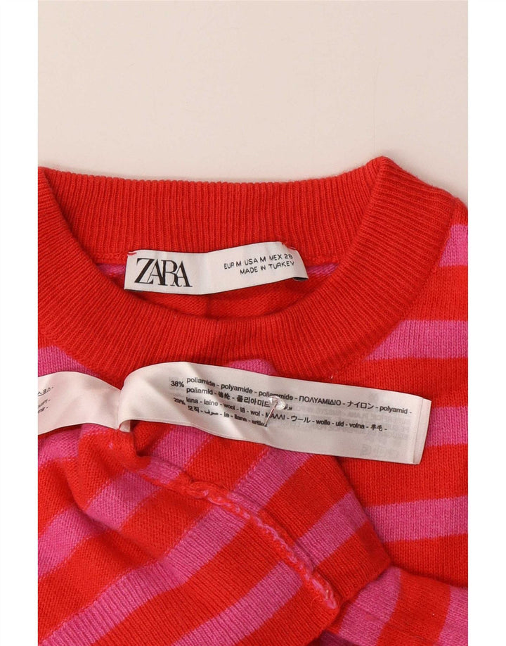Maglione maglione girocollo da donna Zara UK 14 Poliammide a righe rosse medie
